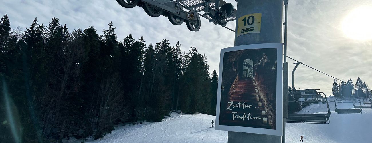 Out-of-home ad by Hotel Klosterbräu on lift tower with “Time for Lifestyle” visual